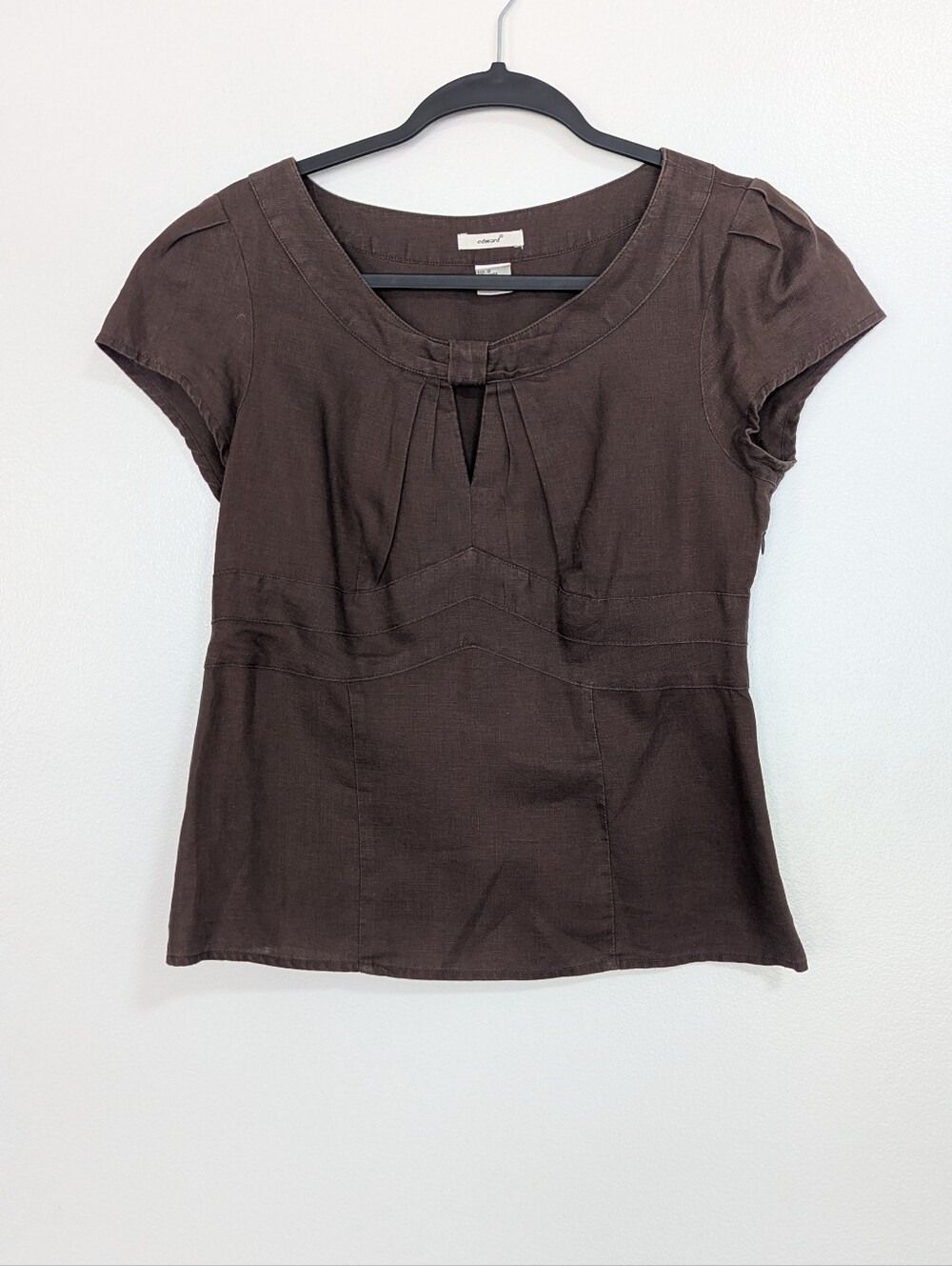 Vintage Y2K Edward Size Small Brown 100% Linen Cap Sleeve Blouse